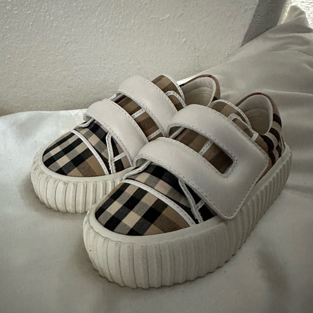 Burberry Kids Sneakers with Plaid and White Straps